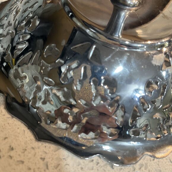 Vintage Krome Kraft Farber Brothers Ornate Chrome Compote Serving Bowl w Stand 5 - Picture 7 of 11